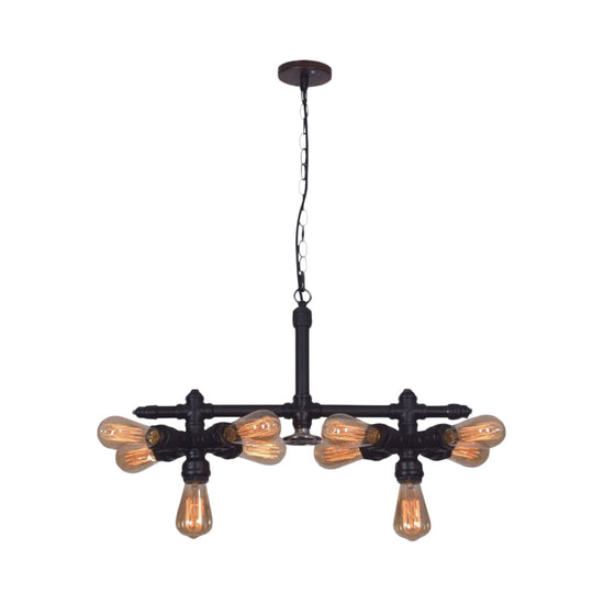 Black Metal Industrial Chandelier - Modern 10-Head Pendant Lamp for Living Room