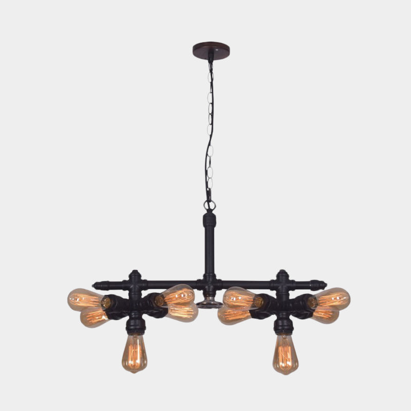 Black Metal Industrial Chandelier - Modern 10-Head Pendant Lamp for Living Room