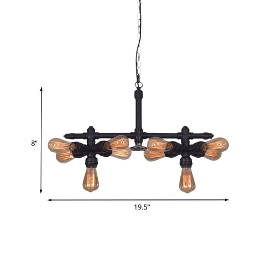 Industrial 10-Head Metallic Black Pipe Chandelier Ceiling Pendant For Living Room