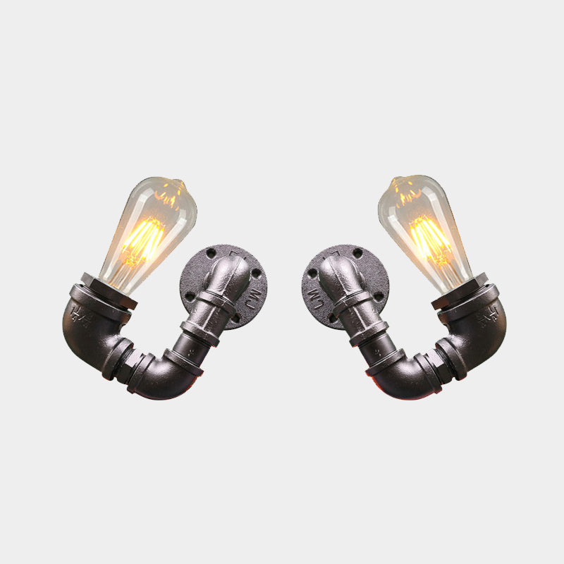 Antiqued Black/Rust/Gold Double Arm Sconce - 2-Light Metallic Wall Lamp For Restaurants