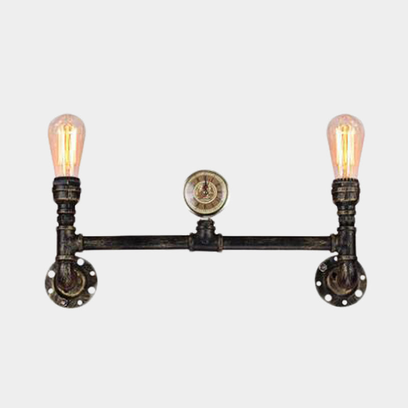 Bare Bulb 2-Head Wall Mount Sconce With Antiqued Iron Bronze Finish And Gauge Deco Lighting