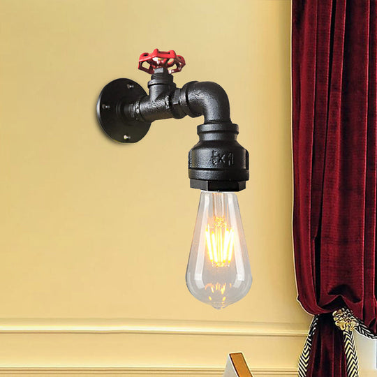 Iron Water Pipe Balcony Sconce Industrial Lamp With Red Valve Deco - Silver/Black/Rust