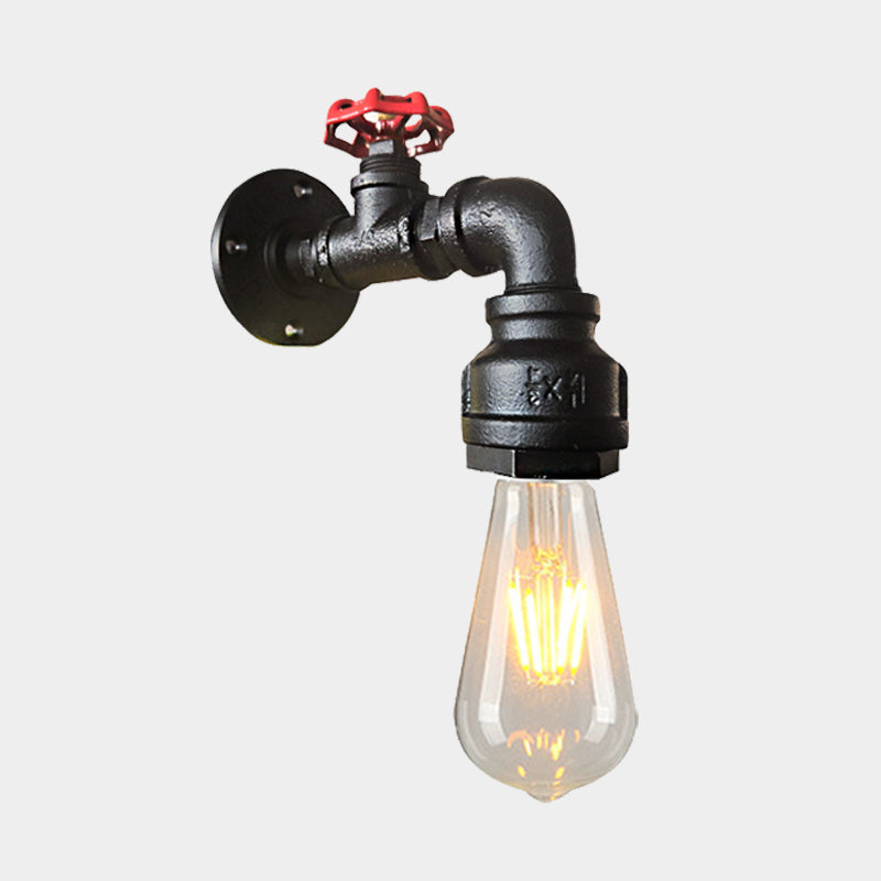 Iron Water Pipe Balcony Sconce Industrial Lamp With Red Valve Deco - Silver/Black/Rust