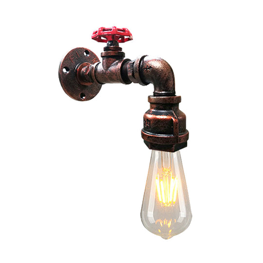 Iron Water Pipe Balcony Sconce Industrial Lamp With Red Valve Deco - Silver/Black/Rust