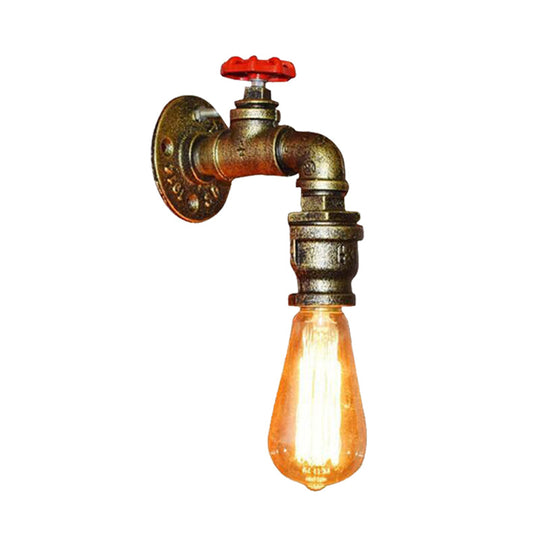 Iron Water Pipe Balcony Sconce Industrial Lamp With Red Valve Deco - Silver/Black/Rust