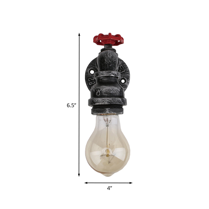 Black Industrial Metal Pipe And Valve Wall Mount Lamp For Balcony - 1/2-Light Lighting Fixture