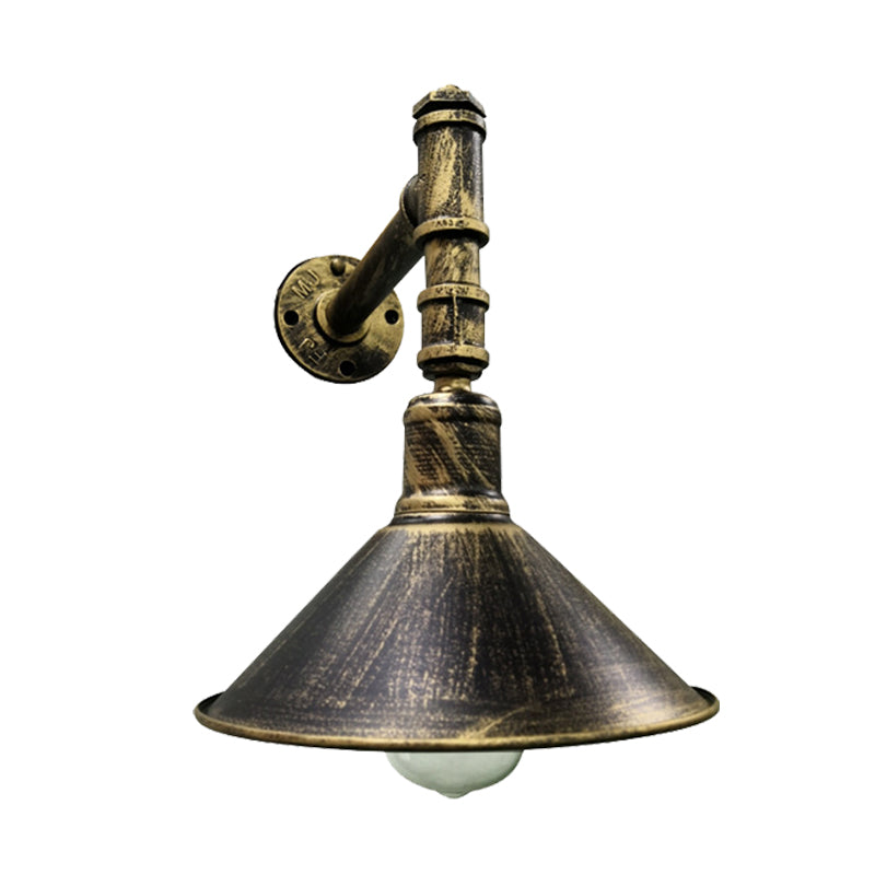 Rustic 1-Light Sconce Wall Lamp In Antique Brass With Pipe Arm