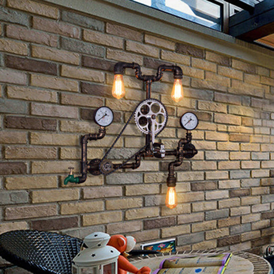 Industrial Rustic Metal Bicycle-Shaped Sconce Light Fixture With 3 Bulbs - Ideal For Restaurants