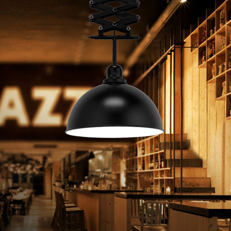 Antiqued Dome Telescopic Pendant Ceiling Lamp - Metallic 1-Bulb Hanging Light For Restaurants Black