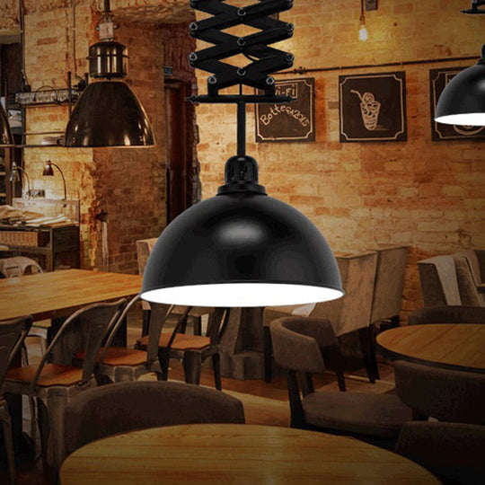 Antiqued Dome Pendant Ceiling Lamp - Telescopic, Metallic Design - Perfect for Restaurants - 1 Bulb