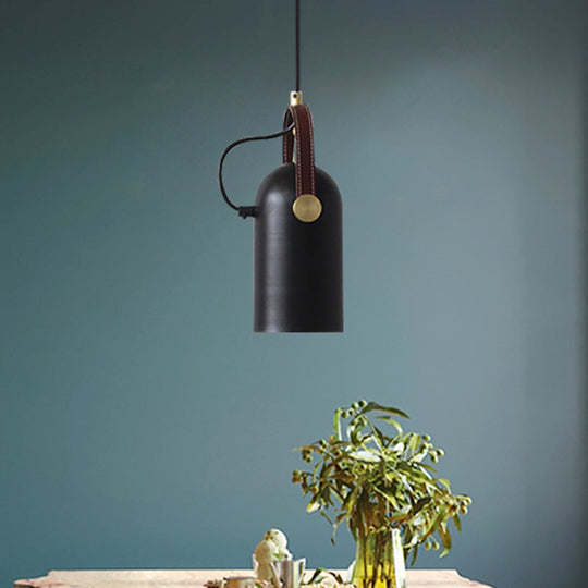 Antiqued 1-Head Suspension Lamp In Black: Half Capsule Iron Hanging Light For Dining Room With