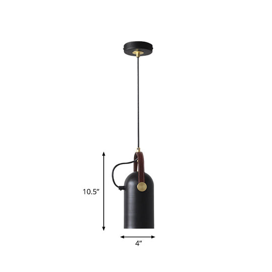 Antiqued 1-Head Suspension Lamp In Black: Half Capsule Iron Hanging Light For Dining Room With