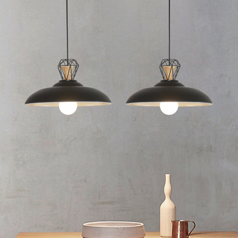 2-Headed Industrial Pendant Lamp With Barn Metal Shade For Restaurants - Black