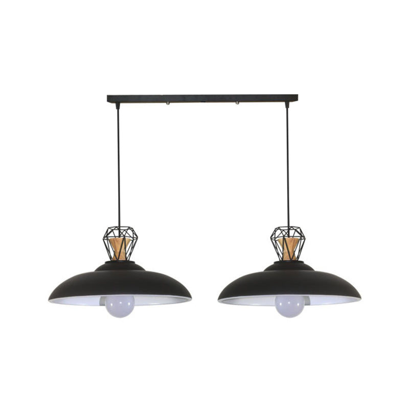 2-Headed Industrial Pendant Lamp With Barn Metal Shade For Restaurants - Black