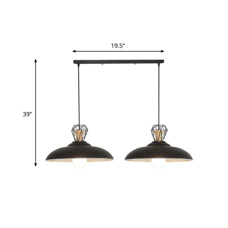 2-Headed Industrial Pendant Lamp With Barn Metal Shade For Restaurants - Black