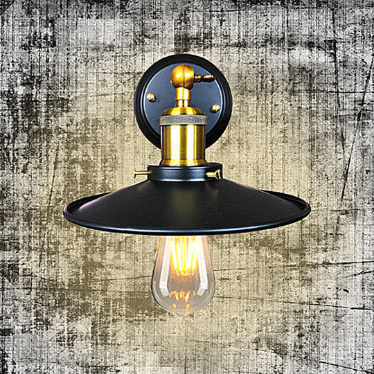 Black Iron Wall Sconce With Flared Shade - 1-Light Industrial Lighting Fixture