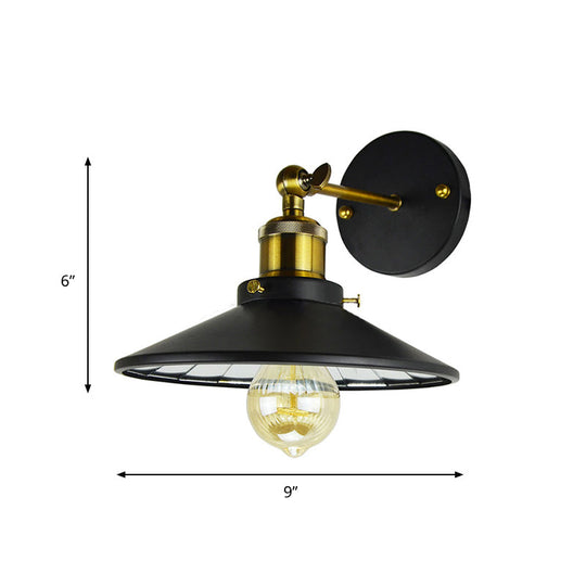 Antiqued Wide Flare Sconce Light Fixture - Wall Mounted Lamp For Restaurant (Black)