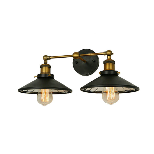 Antiqued Iron And Brass Sconce With Flared Dual Heads Wall Mount