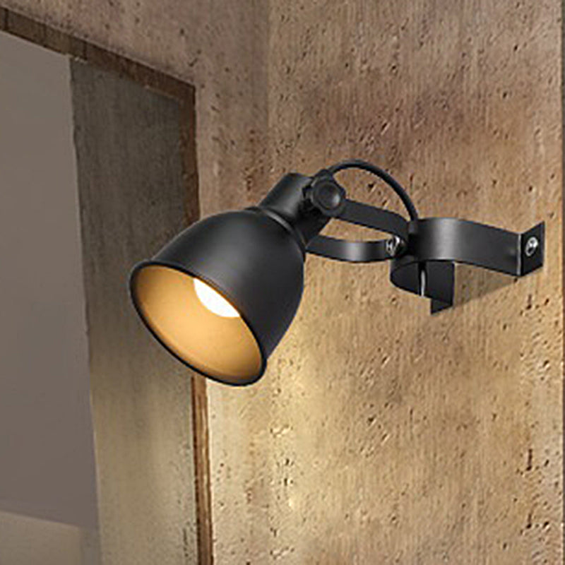 Industrial Iron Dome Wall Light Sconce - Adjustable Handle Black Finish