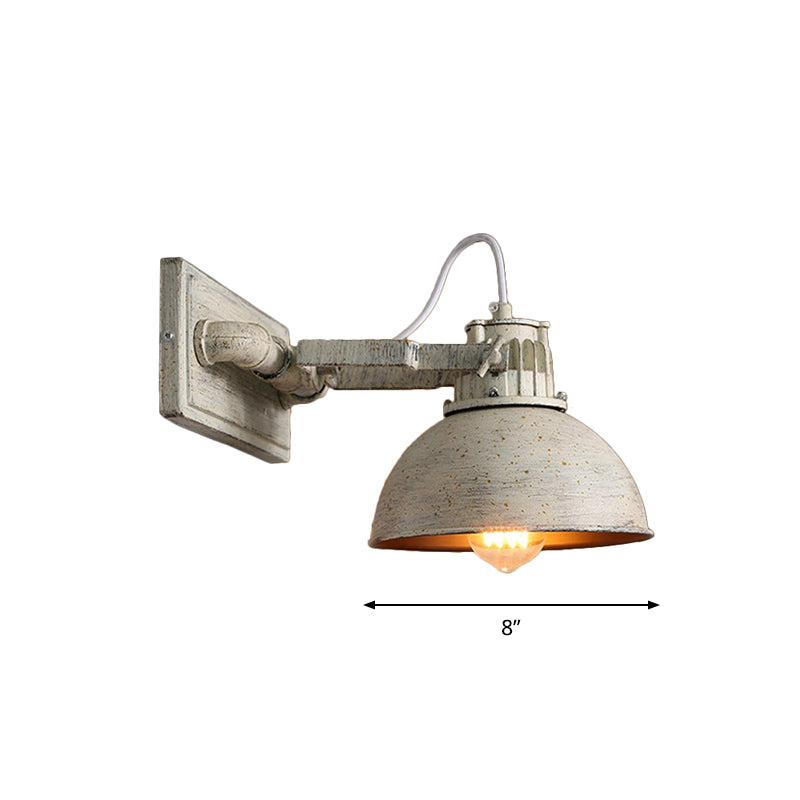 Dome Metal Wall Sconce - Antiqued 1-Head Adjustable Light In White With Handle