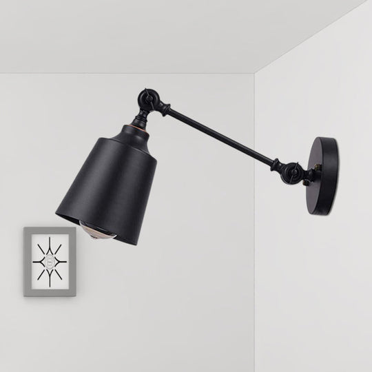 Iron Bell Industrial Wall Mount Sconce With Swing Arm - 1 Head Bedside Plug-In Lighting Fixture In