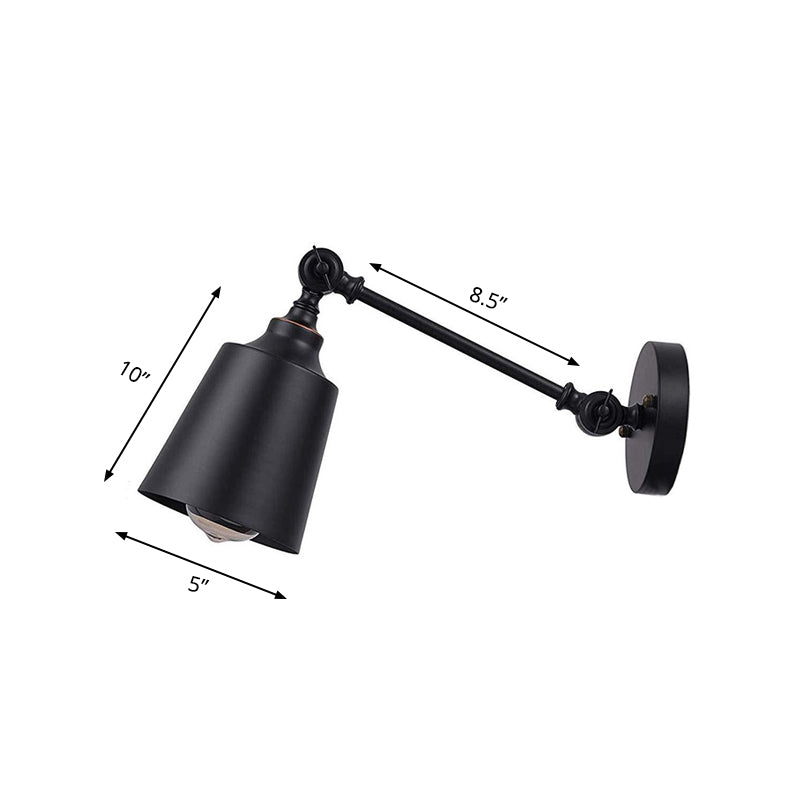 Iron Bell Industrial Wall Mount Sconce With Swing Arm - 1 Head Bedside Plug-In Lighting Fixture In