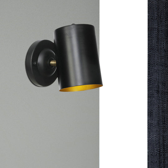 Farmhouse Black Finish Wall Sconce: Cylindrical Metallic Bedside Light (4/6 W)