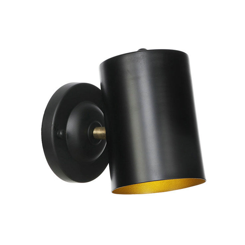 Farmhouse Black Finish Wall Sconce: Cylindrical Metallic Bedside Light (4/6 W)