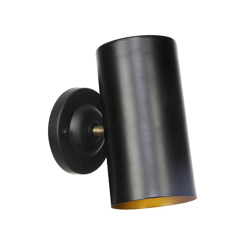 Farmhouse Black Finish Wall Sconce: Cylindrical Metallic Bedside Light (4/6 W)