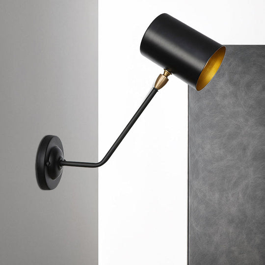 Black Industrial Wall Sconce - Metal Cylindrical Bedroom Lamp With Angled Arm / 6