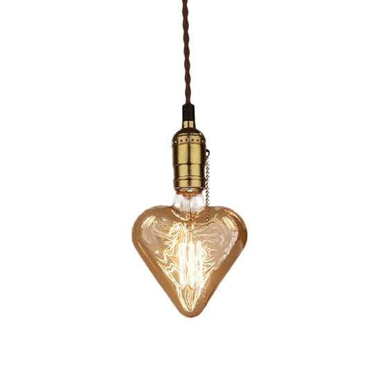 Amber Glass Pendant Lamp: Industrial Brass Heart Shape Down Lighting