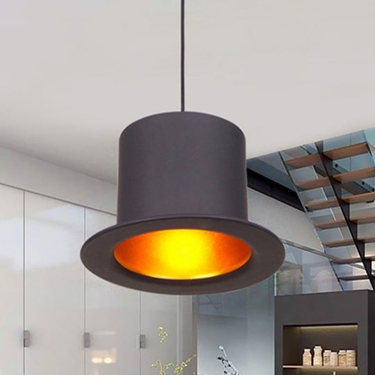 Antiqued Pendant Dining Room Ceiling Light With Hat-Shaped Metallic Shade - Black