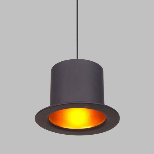 Antiqued Pendant Dining Room Ceiling Light With Hat-Shaped Metallic Shade - Black