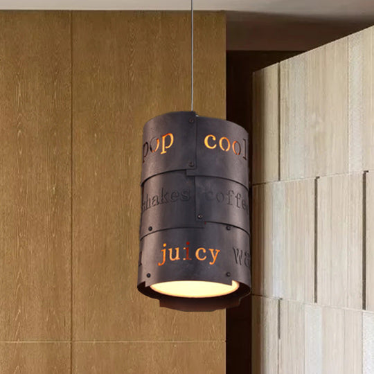 Industrial Black Metal Hanging Lettered Pendant Lamp Kit - 1-Light Cylinder, Ideal for Restaurants