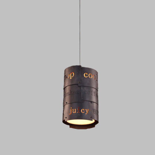 Industrial Black Metal Hanging Lettered Pendant Lamp Kit - 1-Light Cylinder, Ideal for Restaurants