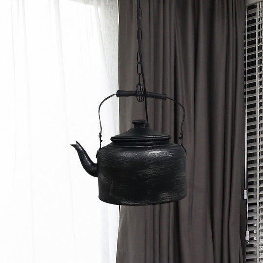 Vintage Metal LED Hanging Lamp for Teapot Restaurant - Black/Gold/Matte Black Finish