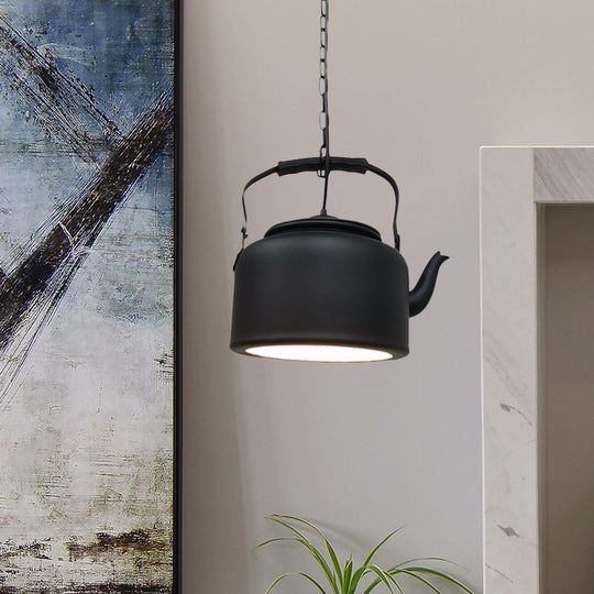 Vintage Metal LED Hanging Lamp for Teapot Restaurant - Black/Gold/Matte Black Finish