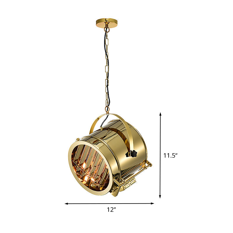 Gold Pendant Drum Light with Stainless Steel Finish - Office Spotlight Fixture