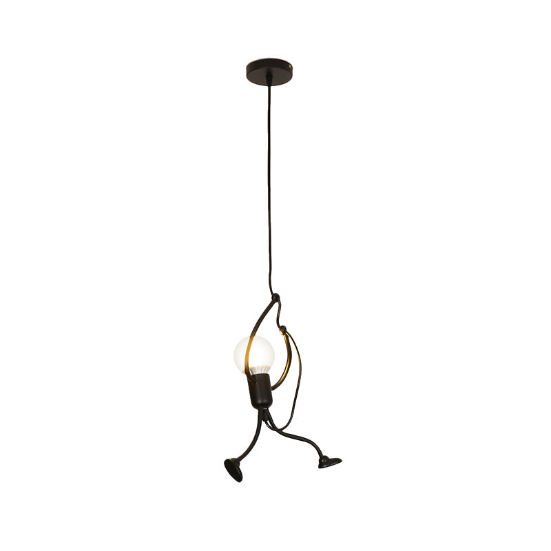 Human Shape Pendant Light: Black Finish, Industrial Iron, 1-Bulb for Restaurants