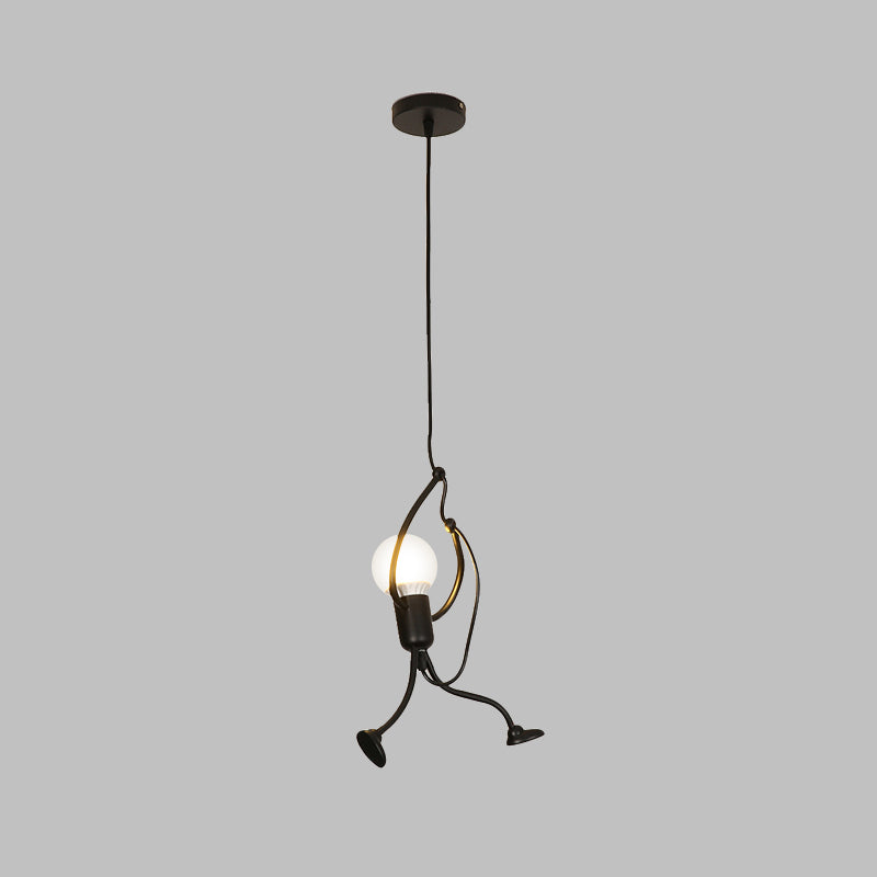 Human Shape Pendant Light: Black Finish, Industrial Iron, 1-Bulb for Restaurants