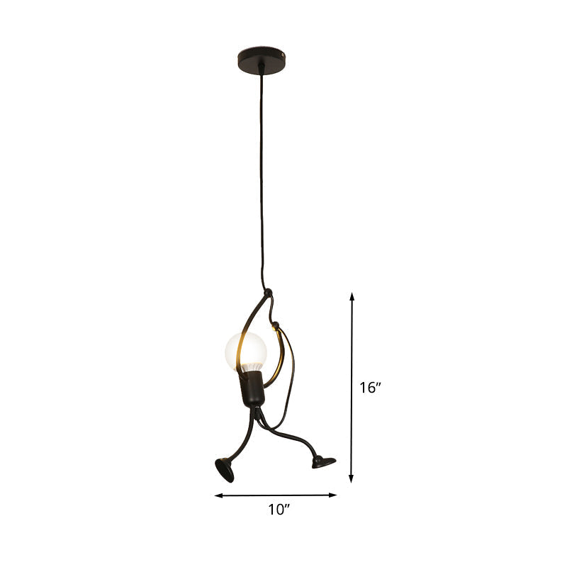 Human Shape Pendant Light: Black Finish, Industrial Iron, 1-Bulb for Restaurants