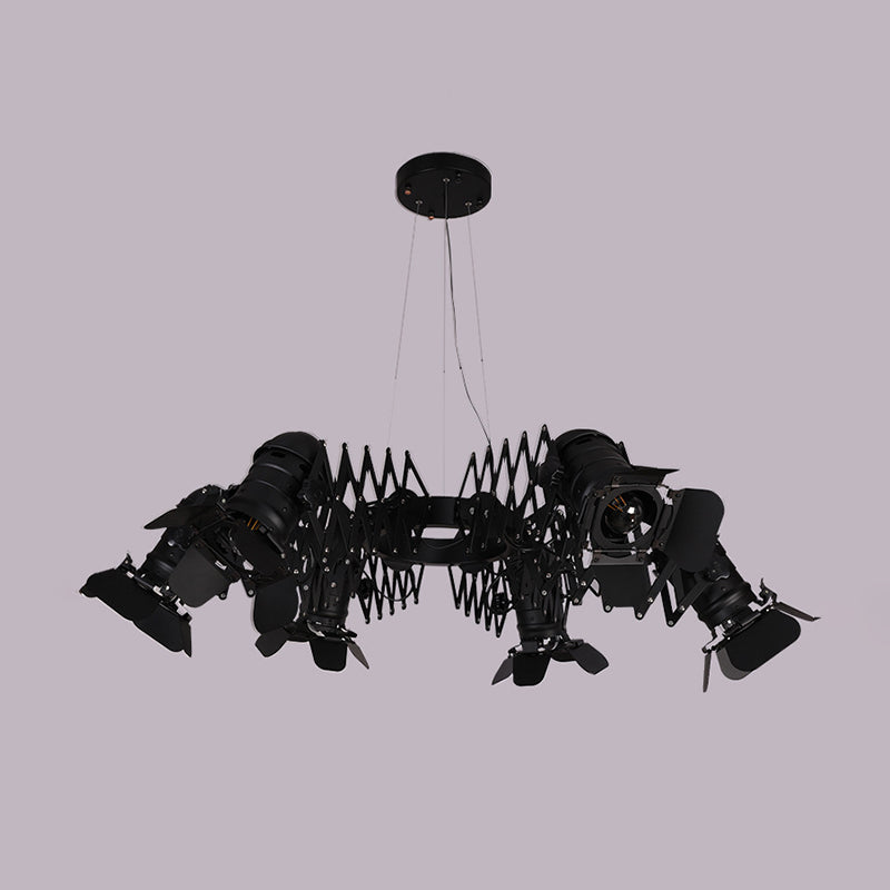 Black Art Deco Iron Camera Chandelier Pendant Lamp with Telescopic Arm - 5-Head Spotlight