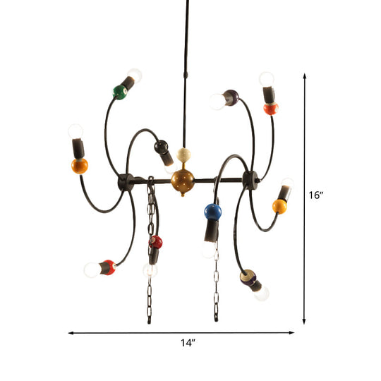 Industrial 10-Light Black Windmill Iron Hanging Light Kit With Billiard Deco and Chain - Ideal for Restaurants and Bars