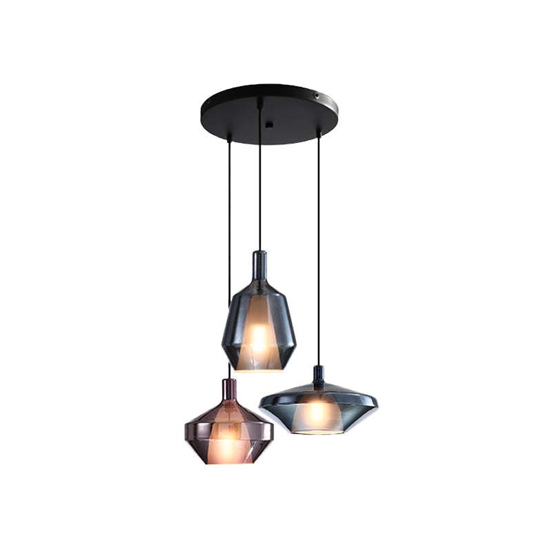 Industrial Wine Bottle Cluster Pendant Light - 3 Lights, Thickened Glass, Black