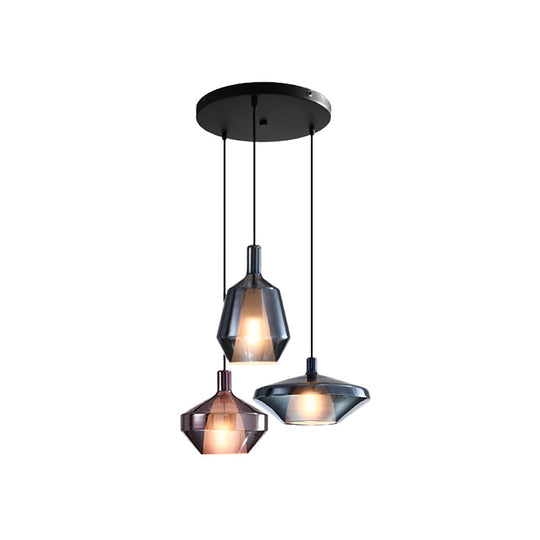 Black Industrial Wine Bottle Cluster Pendant Light With Thickened Glass - 3 Lights