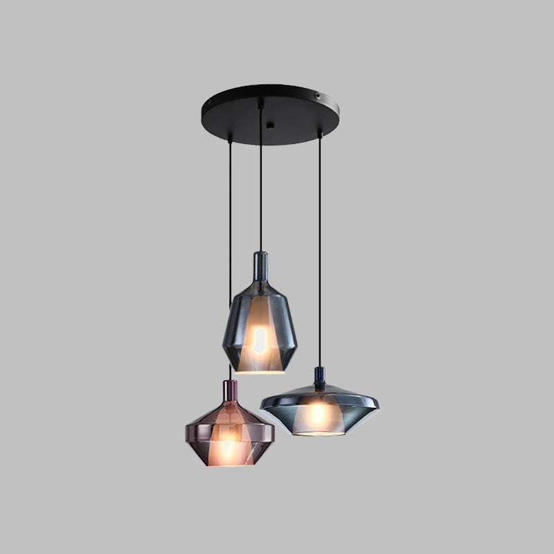 Industrial Wine Bottle Cluster Pendant Light - 3 Lights, Thickened Glass, Black