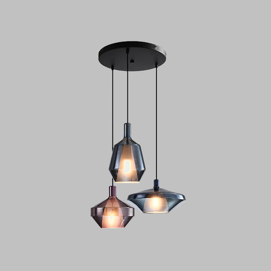 Black Industrial Wine Bottle Cluster Pendant Light With Thickened Glass - 3 Lights