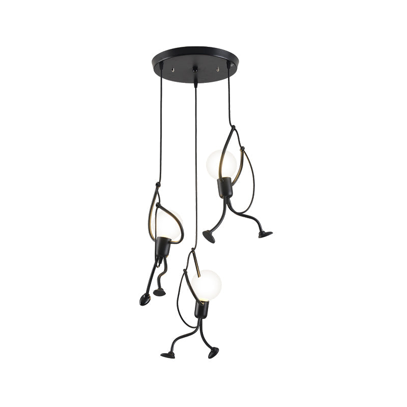 Industrial Hanging Light Fixture with Human Shape Design - 3-Bulb Restaurant Pendant Lamp in Black