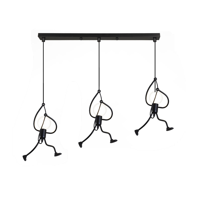 Industrial Hanging Light Fixture with Human Shape Design - 3-Bulb Restaurant Pendant Lamp in Black