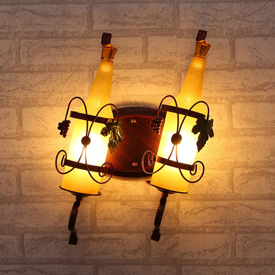 Art Deco Wall Mount Lighting With Wine Rack Backplate - 2 Bulbs Yellow/Green/Red/White Glass Copper